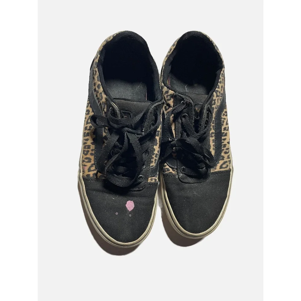 Vans Ward Sneakers Women 7.5 Black Leopard Print Canvas Low Top Skate Streetwear